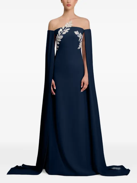 CRISTALLINI Kassandra leaf-embellished cape-sleeve maxi dress