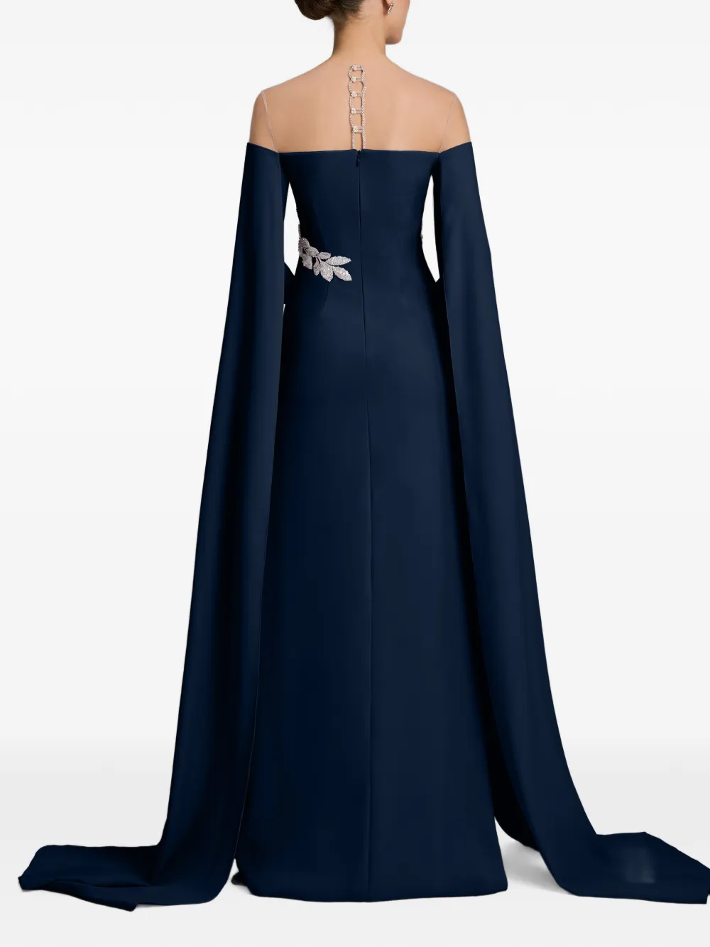 CRISTALLINI Kassandra maxi-jurk met capemouwen en verfraaid met bladeren Blauw