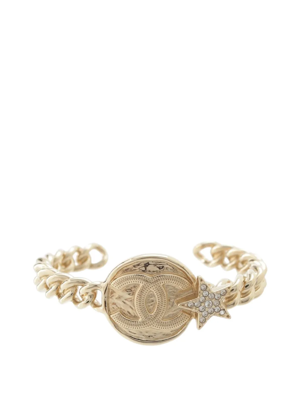 CHANEL Pre-Owned bracelet manchette fantaisie en laiton à strass (2023) - Or