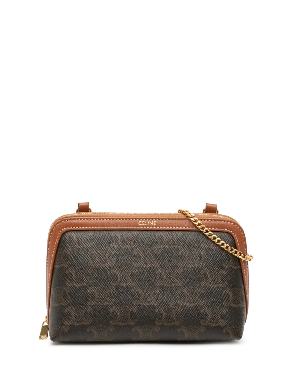 Celine Pre-Owned 2023 Triomphe Clutch aus beschichtetem Canvas mit Kettenriemen - Braun