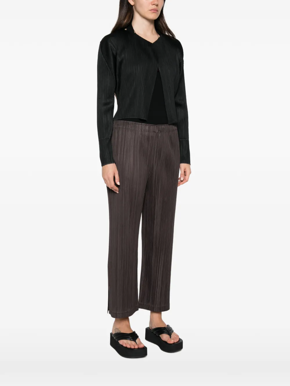 Pleats Please Issey Miyake Gelaagd jack met plissé-effect Bruin