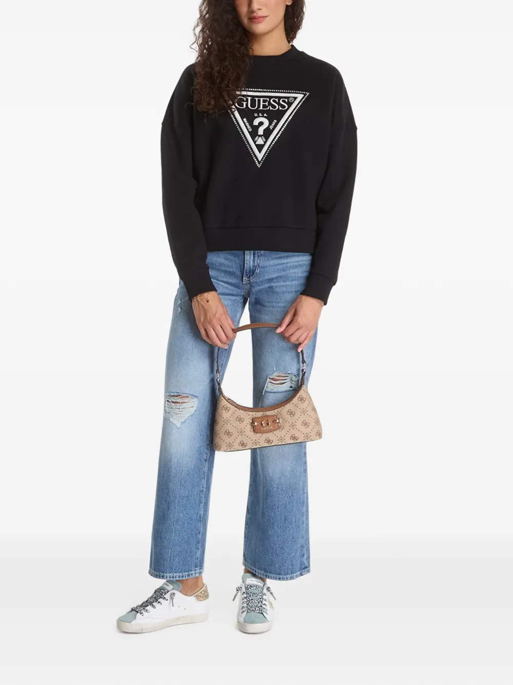 GUESS USA Python sweater met driehoekige logo-print Zwart
