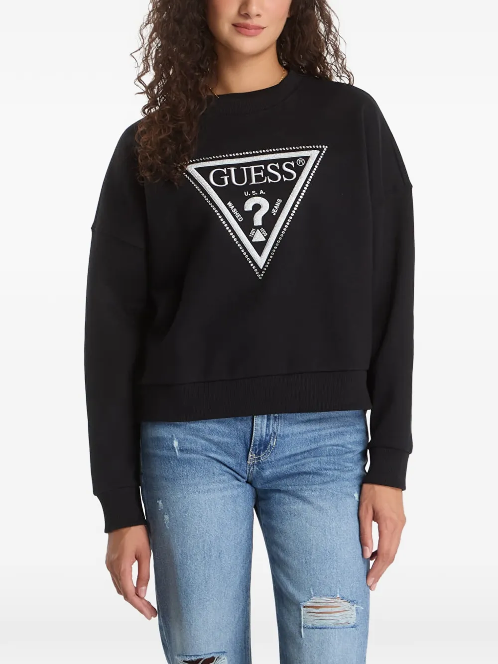 GUESS USA Python triangle logo-print sweatshirt