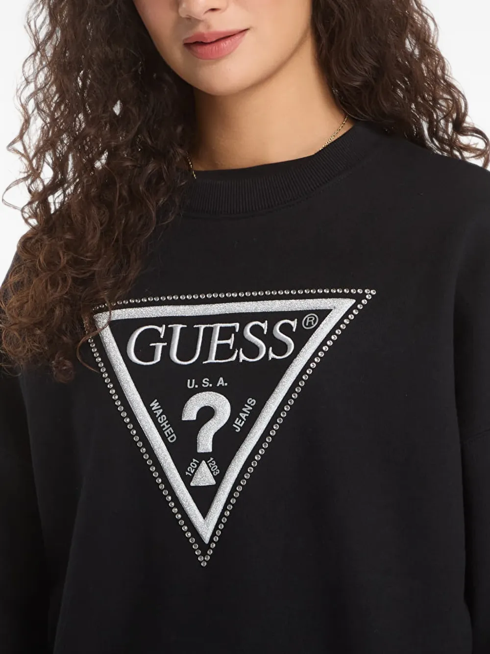 GUESS USA Python sweater met driehoekige logo-print Zwart