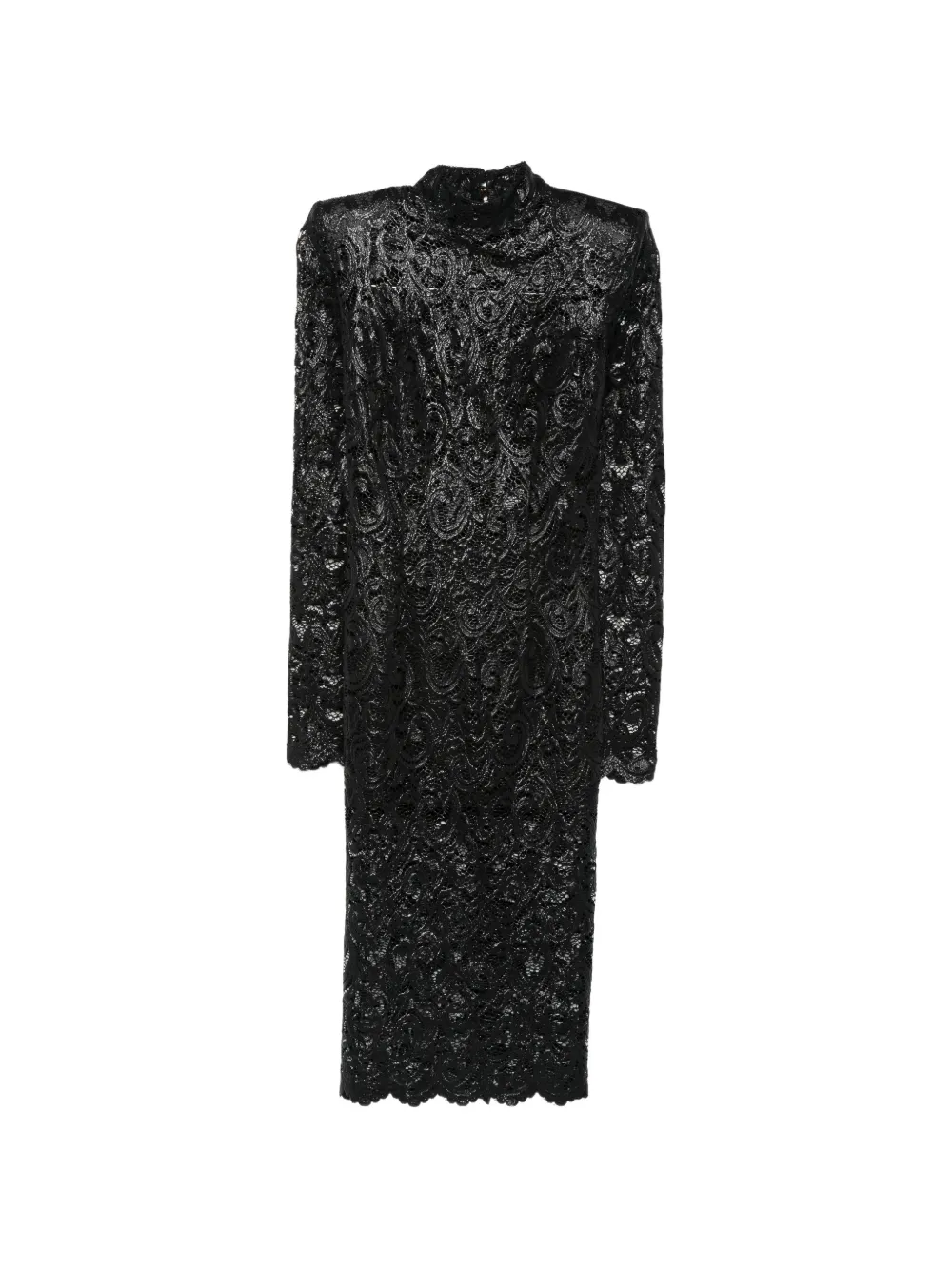 Babylone Paris lace-overlay padded-shoulder midi dress - Noir Babylone Paris lace-overlay padded-shoulder midi dress - Noir