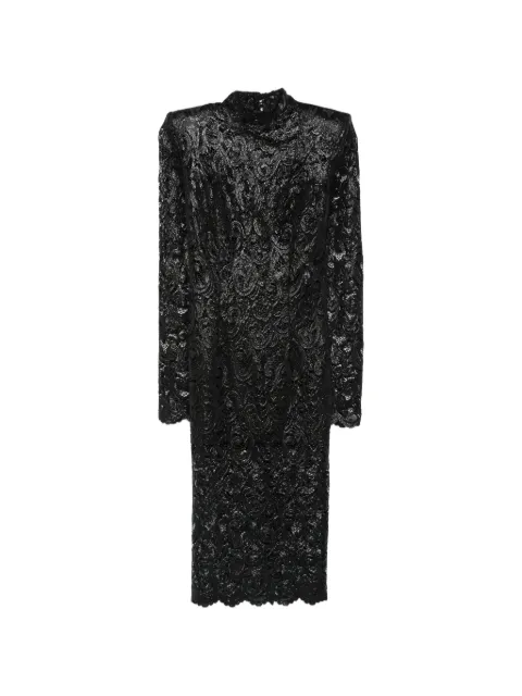 Babylone Paris vestido midi con hombreras y encaje superpuesto