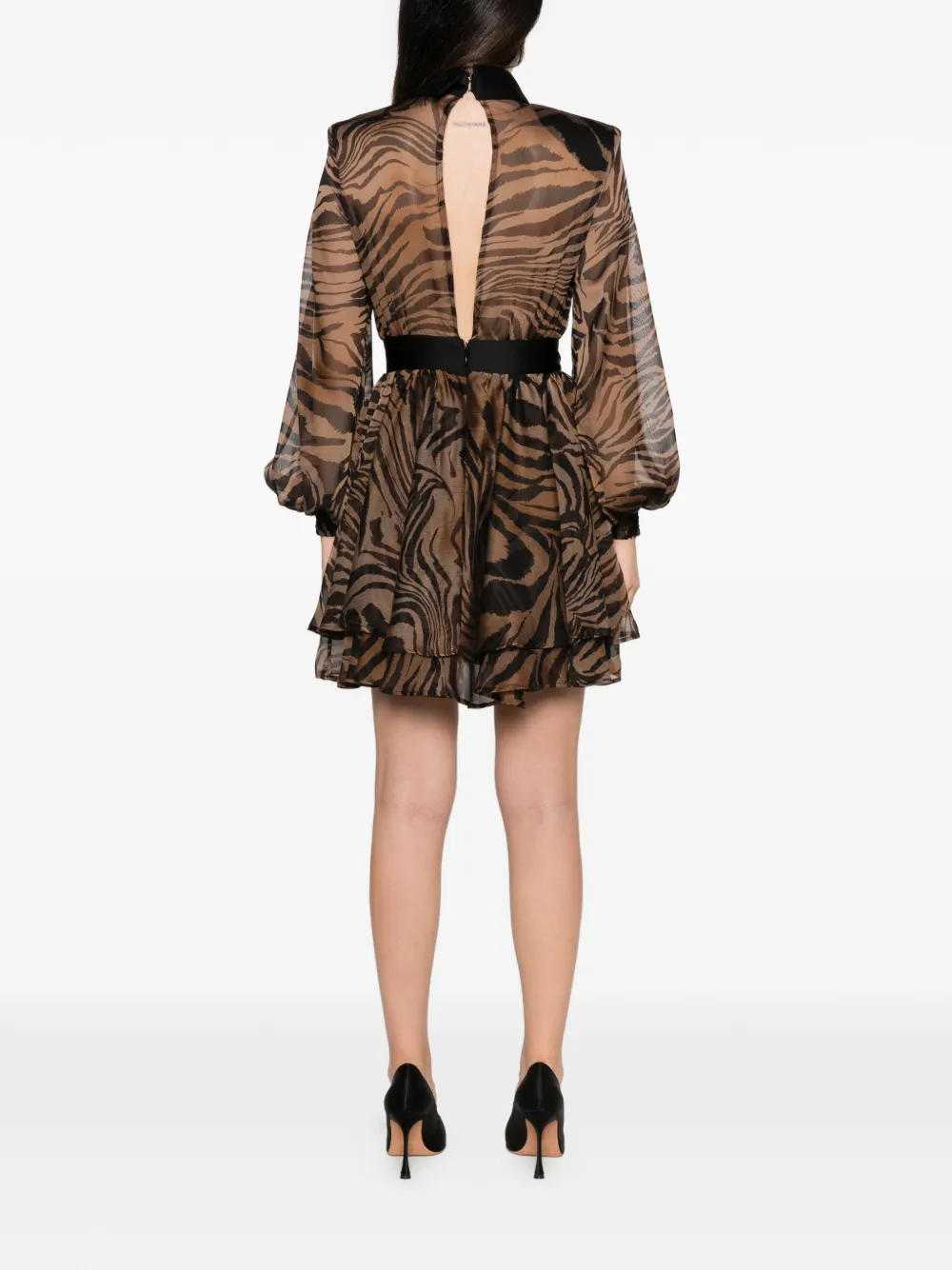 Babylone Paris Mini-jurk met kanten vlak en zebra-print Bruin