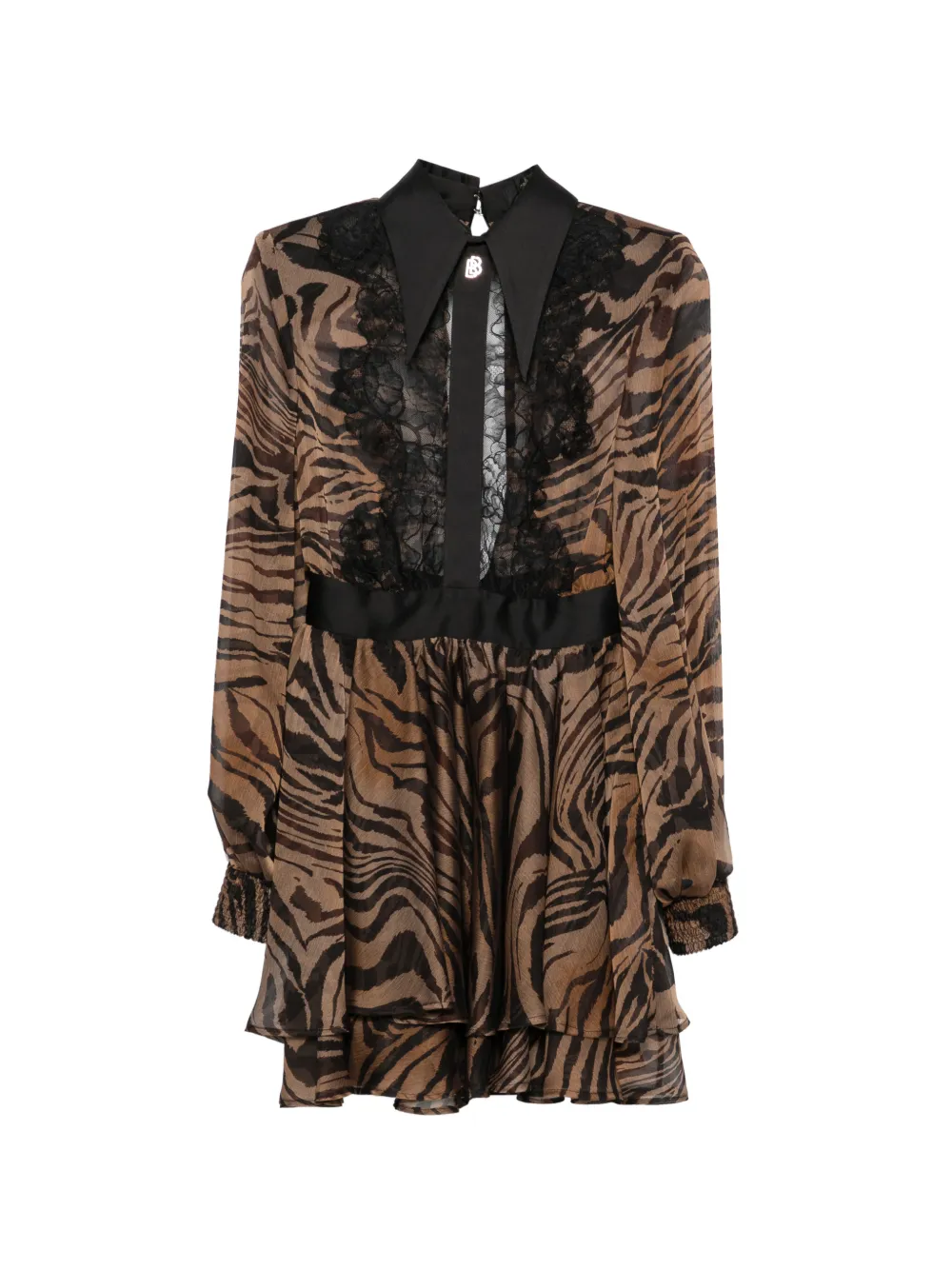 Babylone Paris Mini-jurk met kanten vlak en zebra-print Bruin