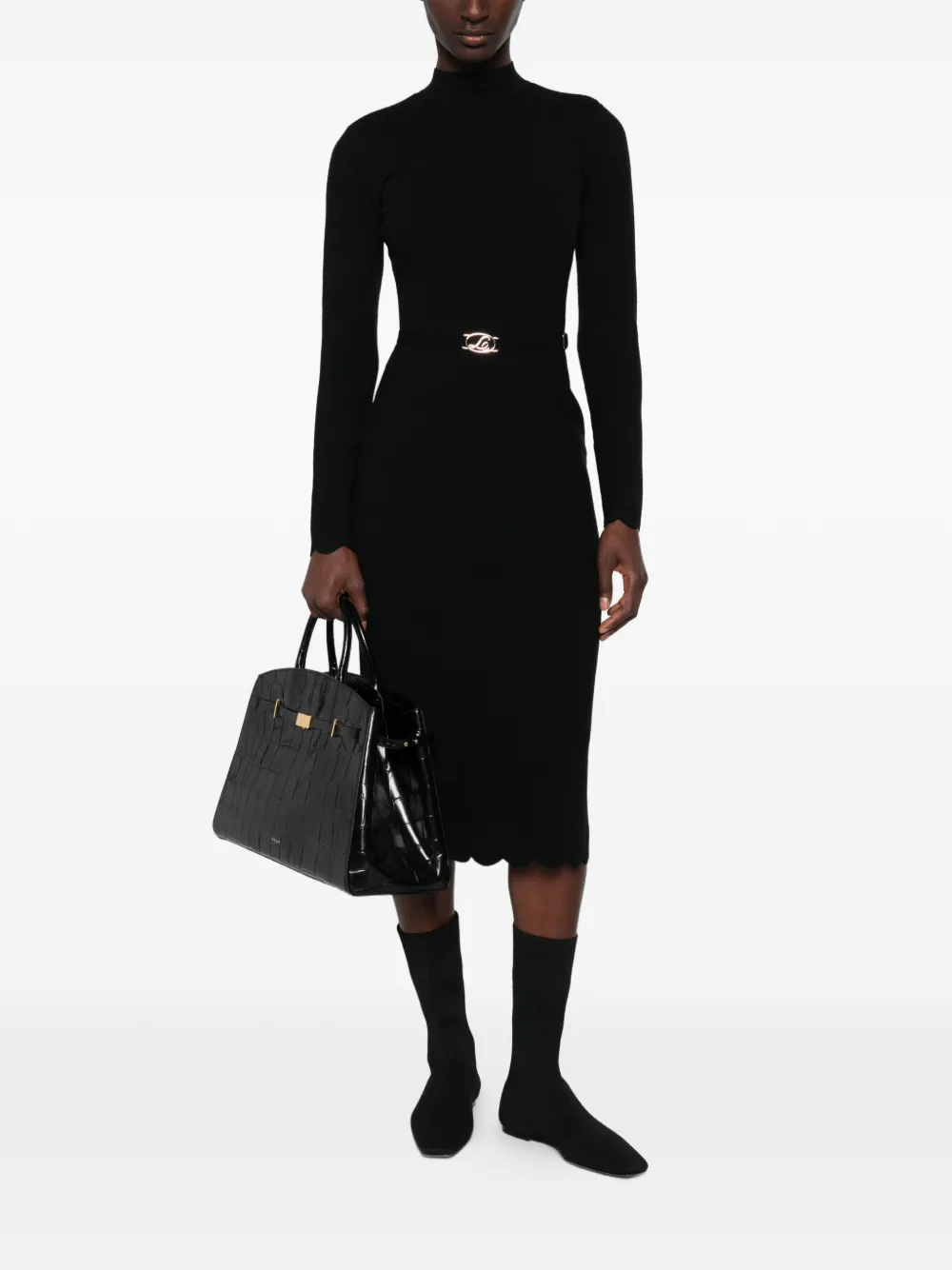 TWINSET Midi-jurk met gewelfde rand en ceintuur Zwart