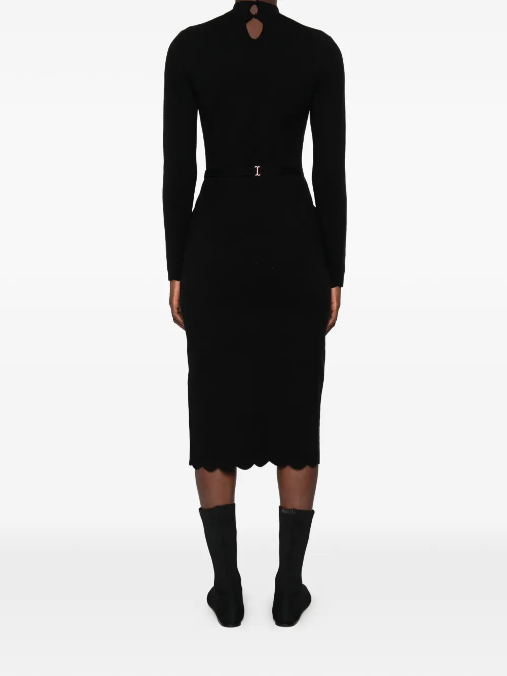 TWINSET Midi-jurk met gewelfde rand en ceintuur Zwart