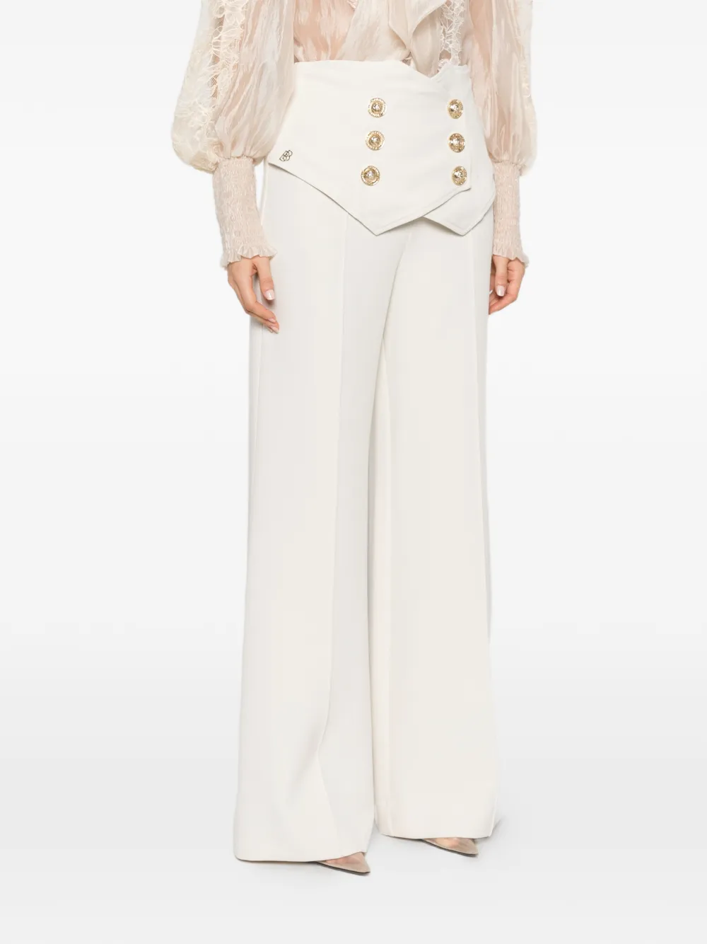 Babylone Paris Broek met wijde pijpen en dubbele rij knopen Beige