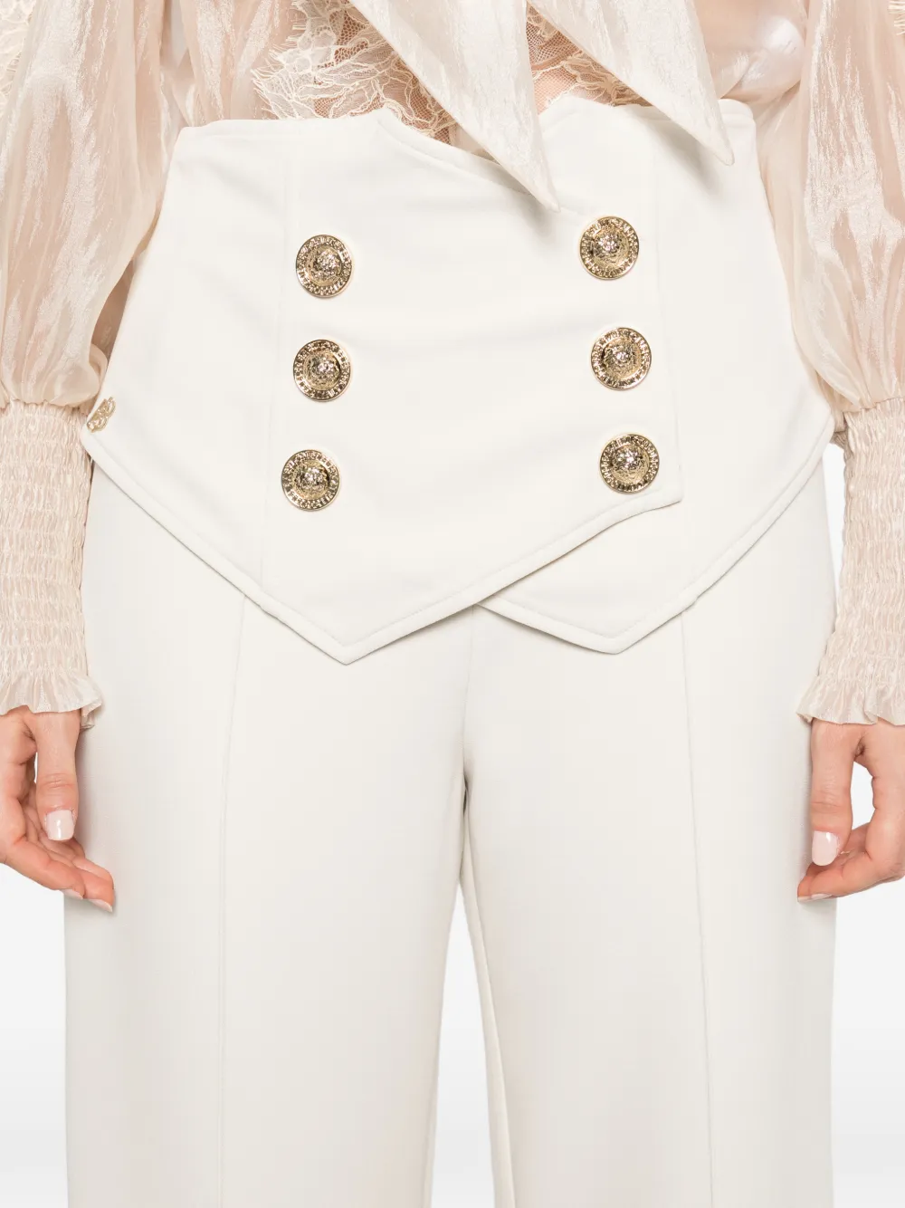 Babylone Paris Broek met wijde pijpen en dubbele rij knopen Beige