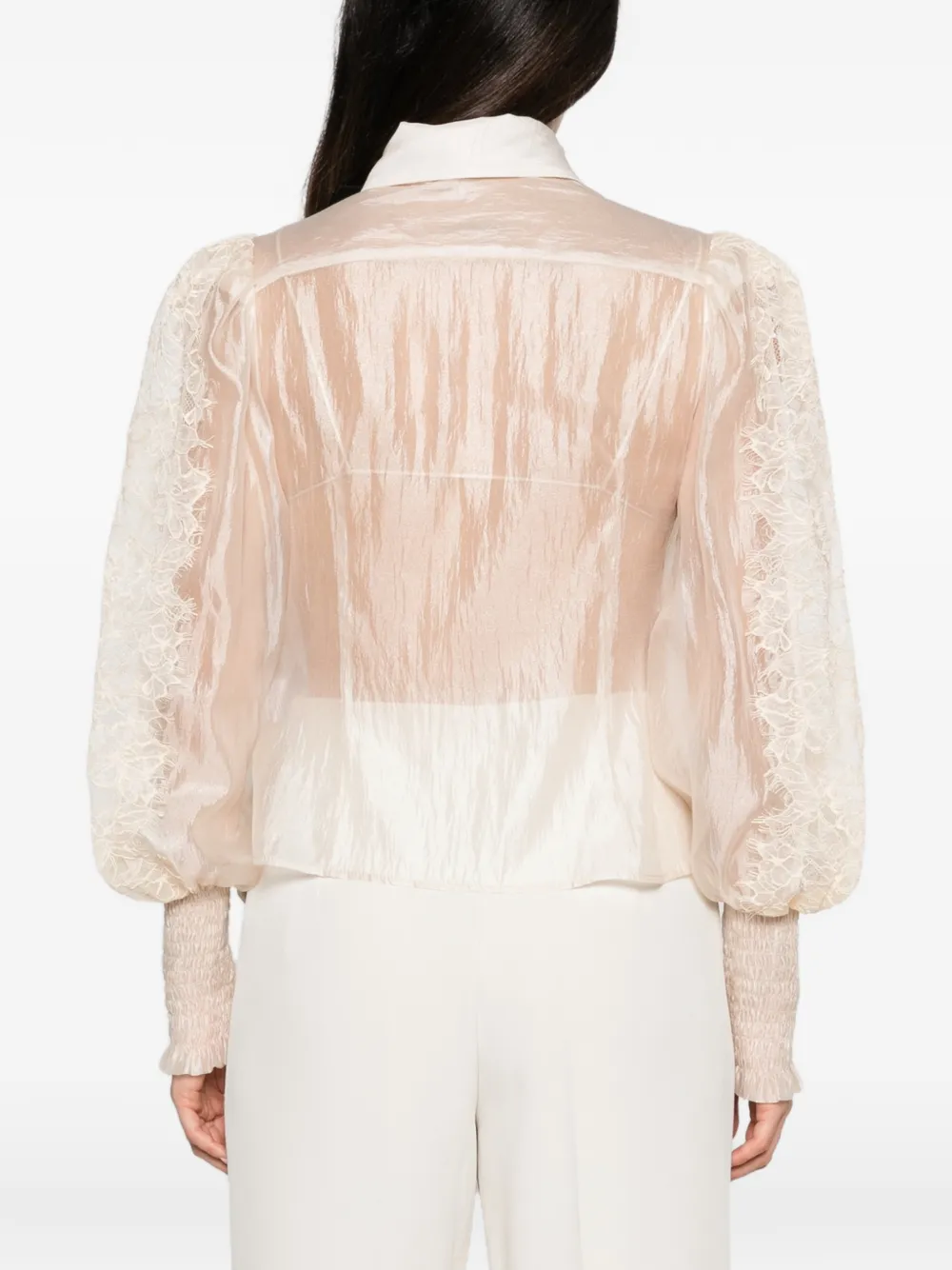 Babylone Paris Blouse met kanten vlakken en strik Beige