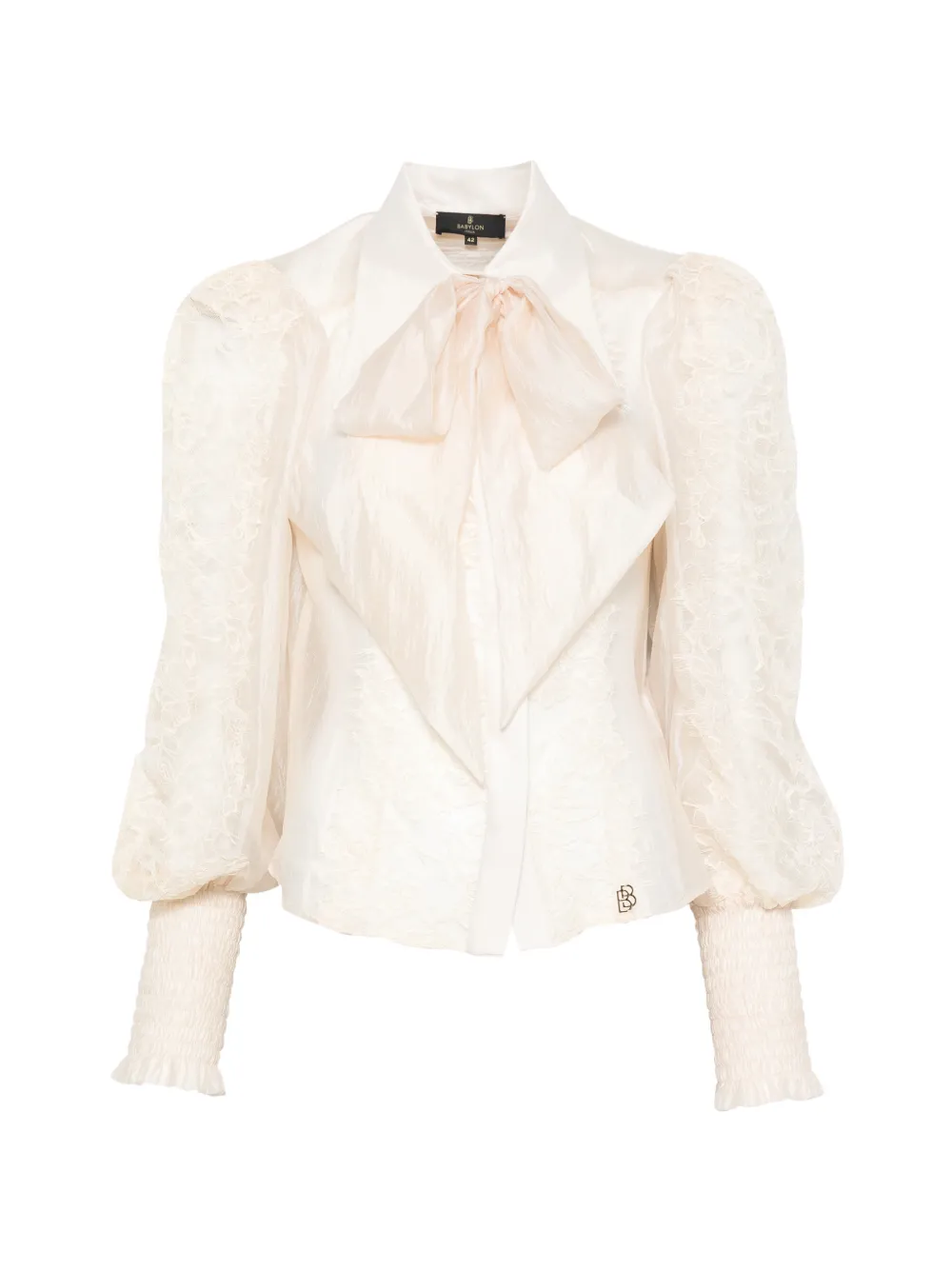 Babylone Paris lace-panelled pussy-bow shirt - Tons neutres