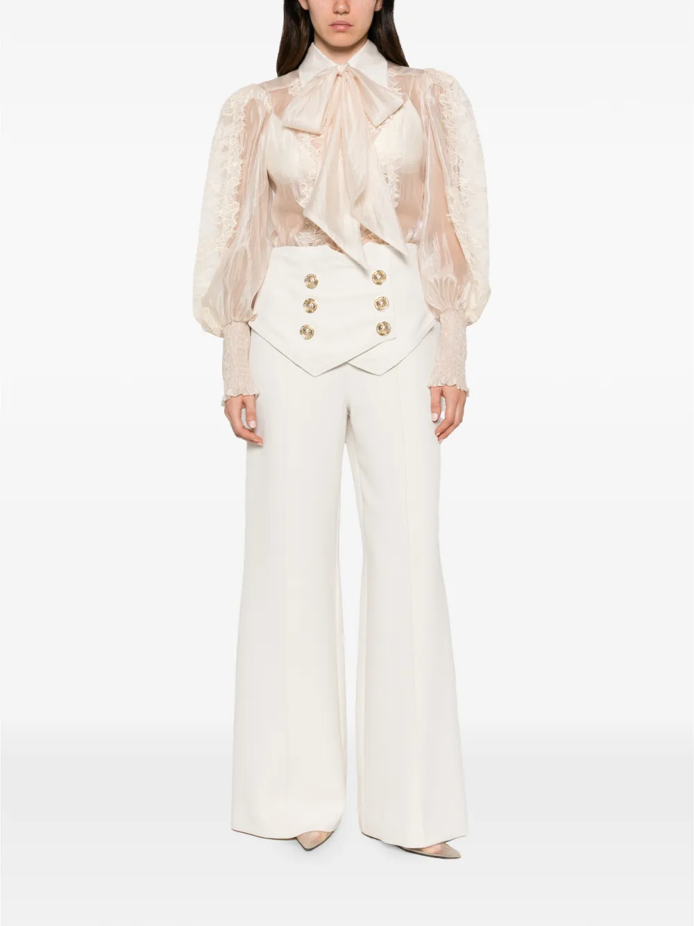 Babylone Paris Blouse met kanten vlakken en strik Beige