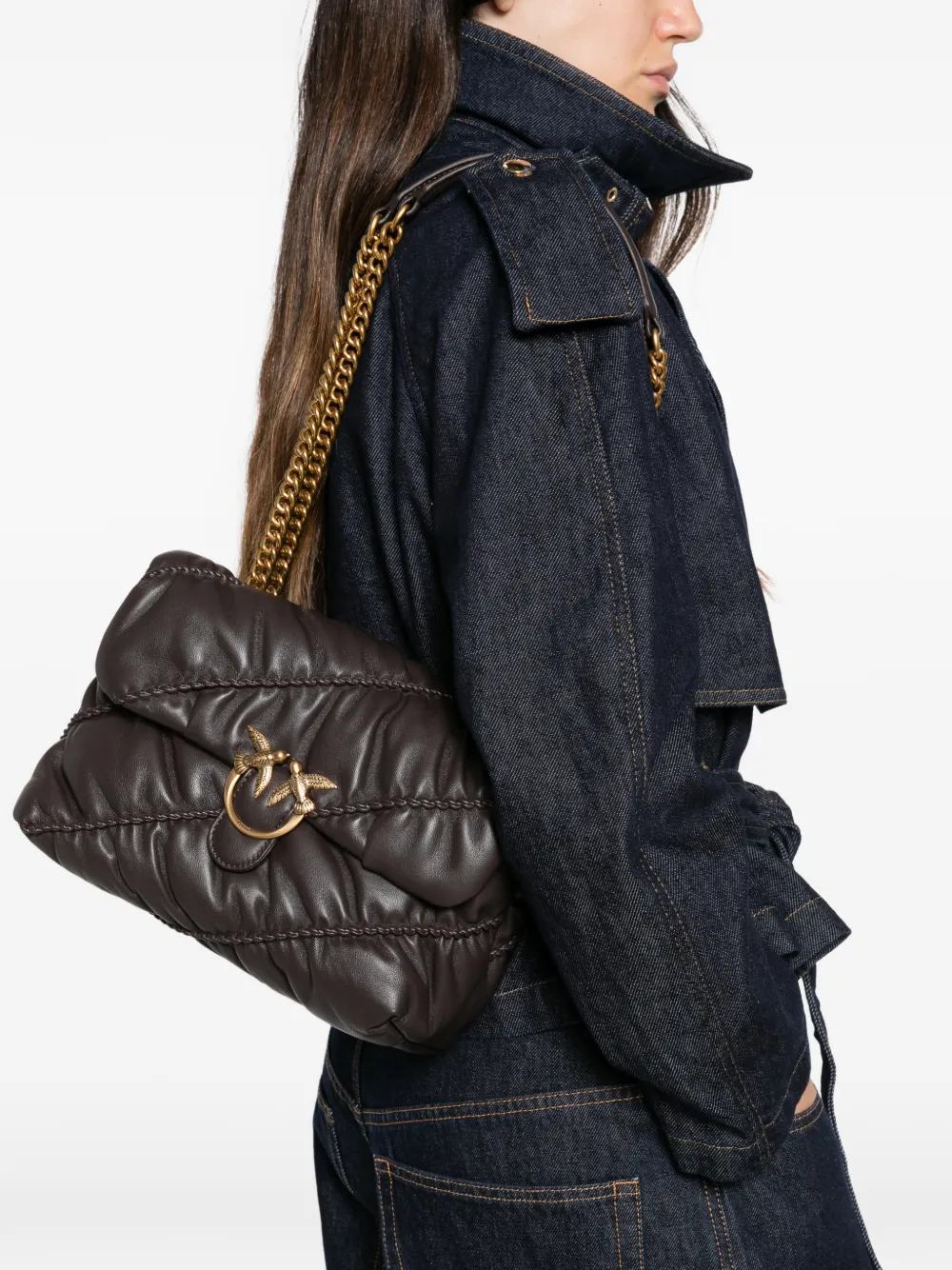 PINKO Love Puff chevron-quilted leather shoulder bag Bruin