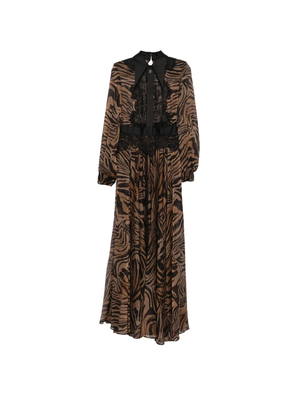Babylone Paris zebra-print lace-panelled maxi dress - Marron Babylone Paris zebra-print lace-panelled maxi dress - Marron