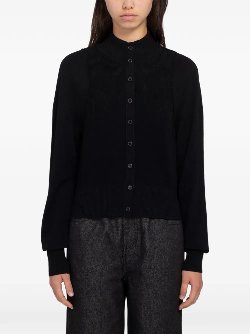 Amomento Blocking Button-up Cardigan In Black