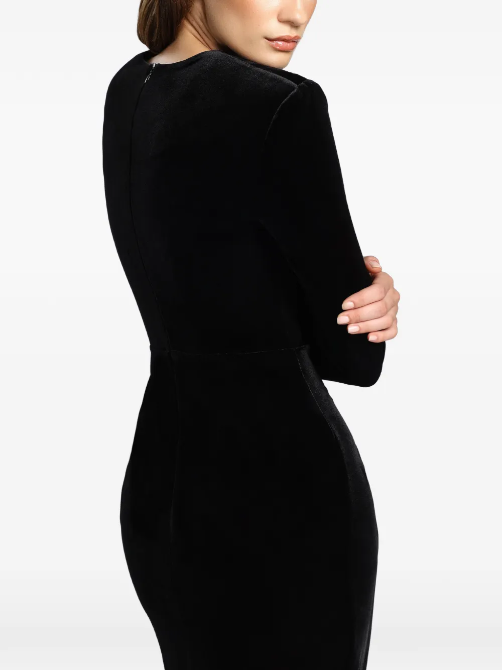 CRISTALLINI Vera midi-jurk met gesmockt detail Zwart