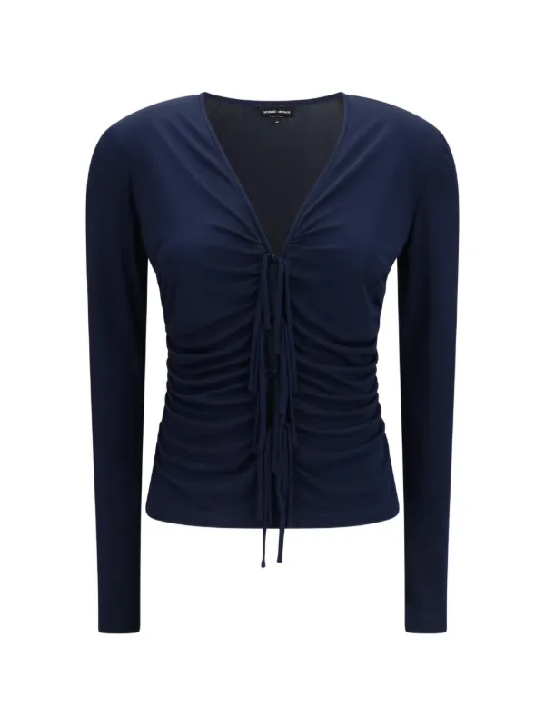 Giorgio Armani Ruched Tie-fastening Blouse in Blue