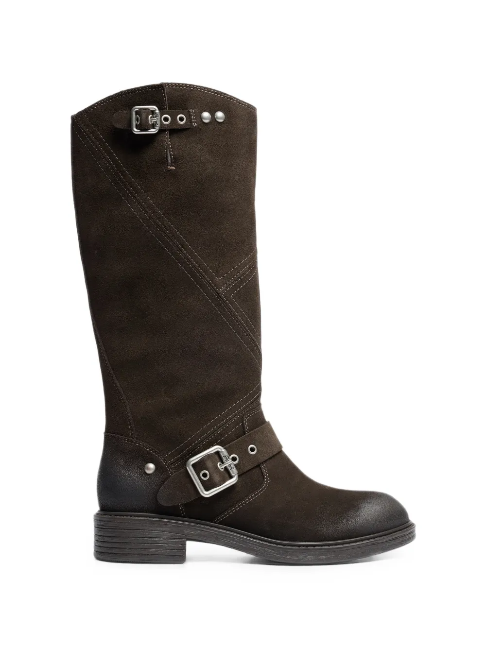 Ash Fuchsia Buckle-detail Biker Boots In Brown