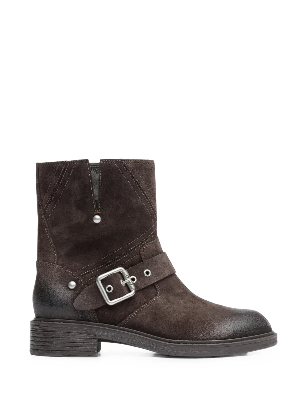 Ash Floss Flower Buckled Suede Biker Boots In Brown