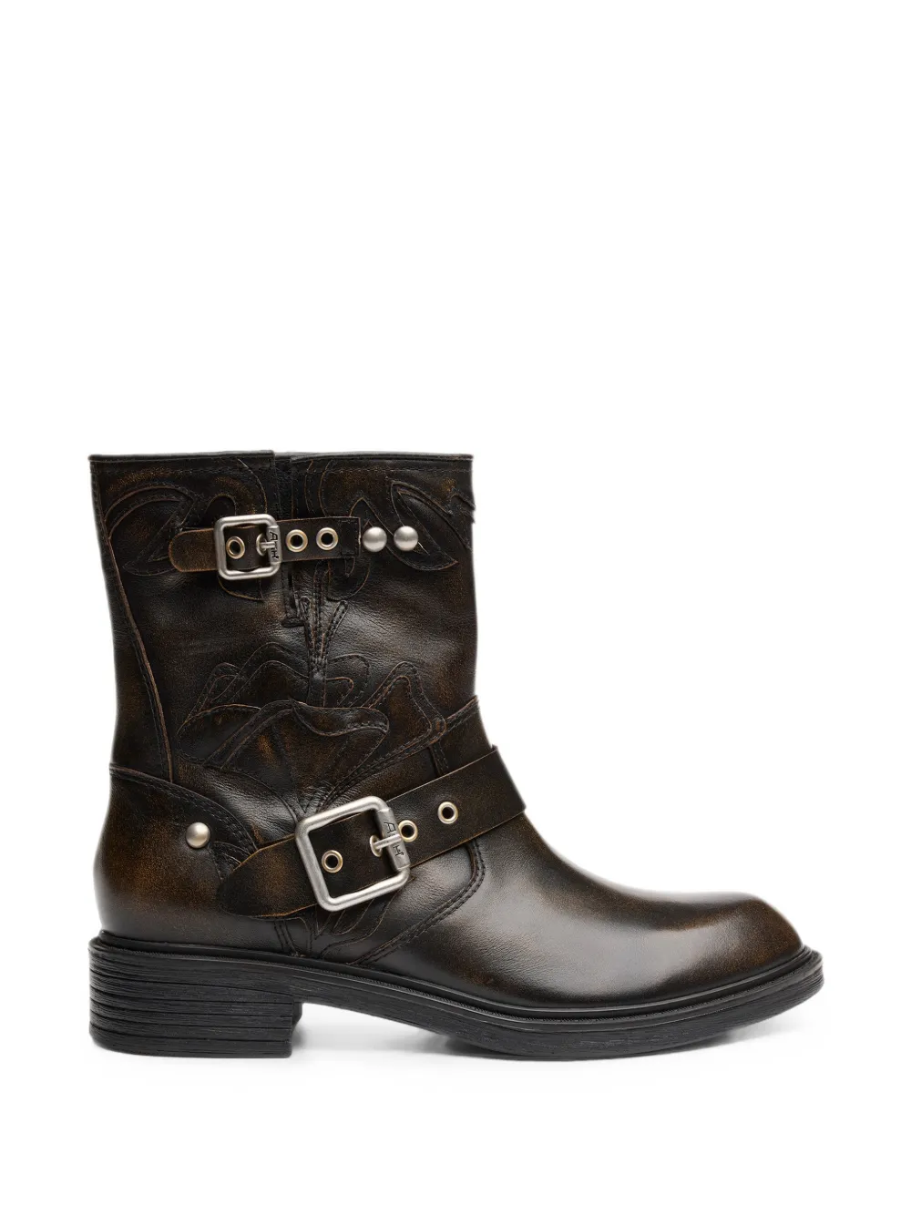 Ash Fannei Buckled Embroidered Biker Boots In Black