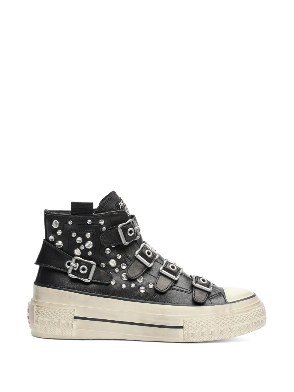 Ash Rainbow Stud-embellished Buckled High-top Sneakers In Black