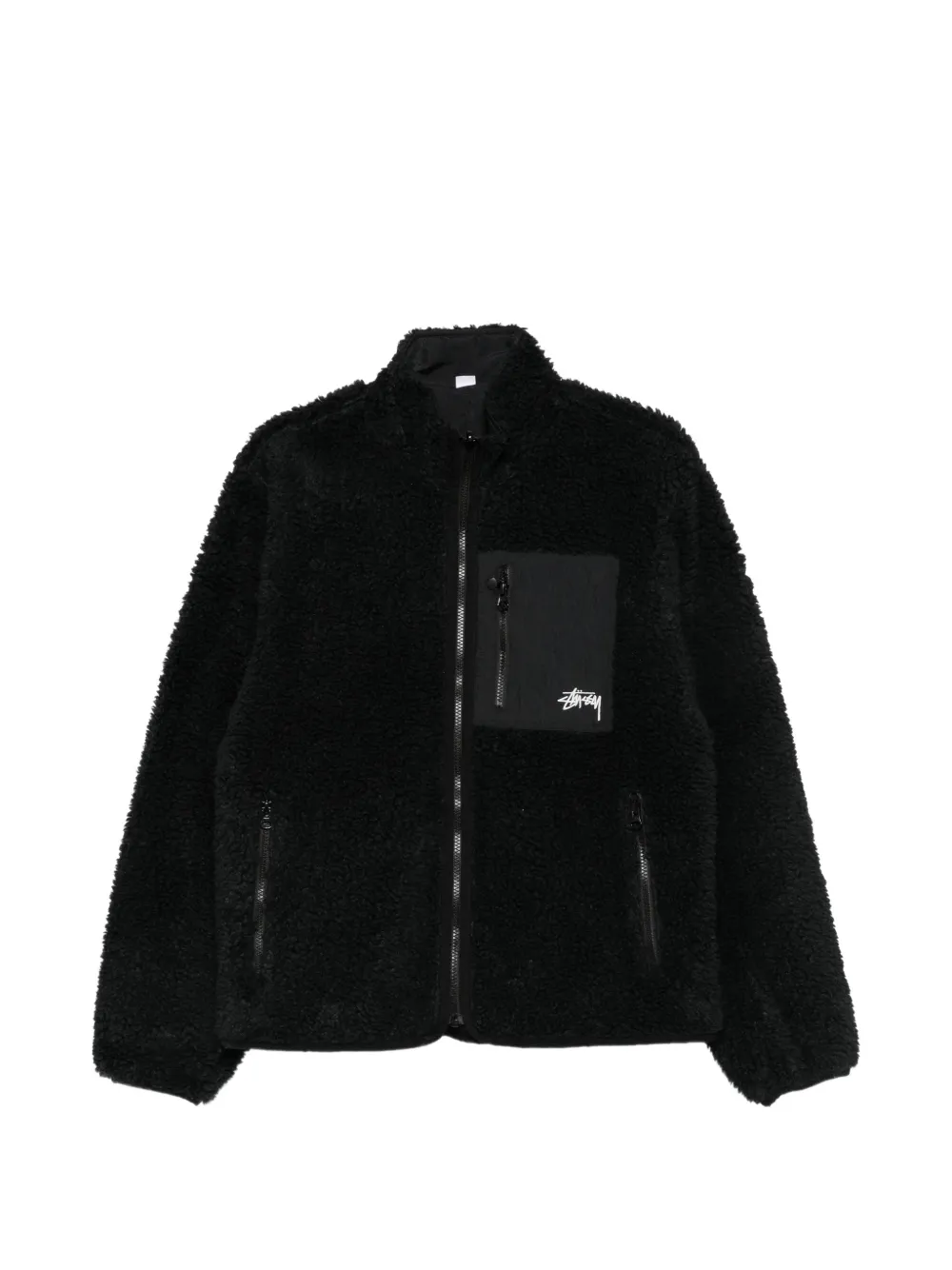 Stüssy fleece-texture zip-up jacket - Schwarz
