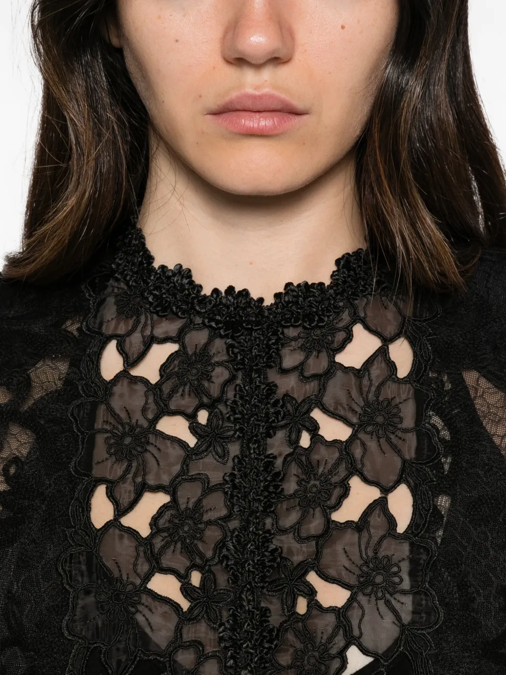 Babylone Paris Top met geborduurde kant en ballonmouwen Zwart