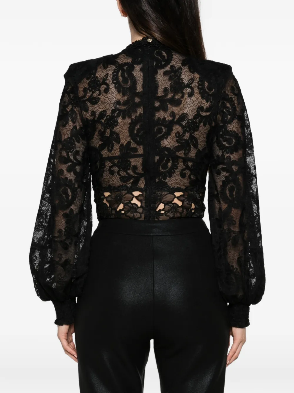 Babylone Paris Top met geborduurde kant en ballonmouwen Zwart