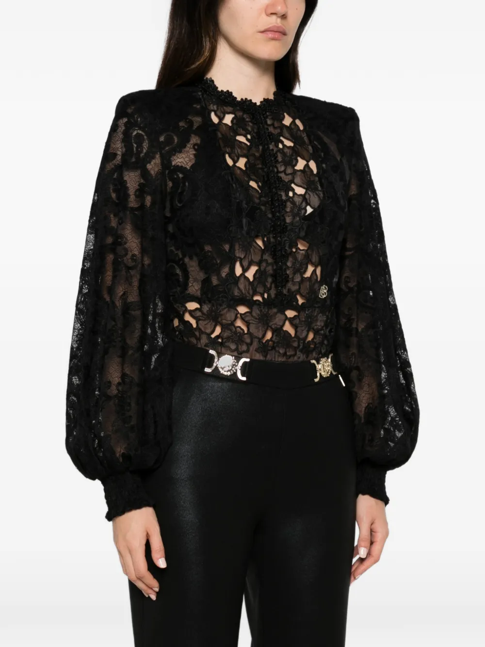 Babylone Paris Top met geborduurde kant en ballonmouwen Zwart