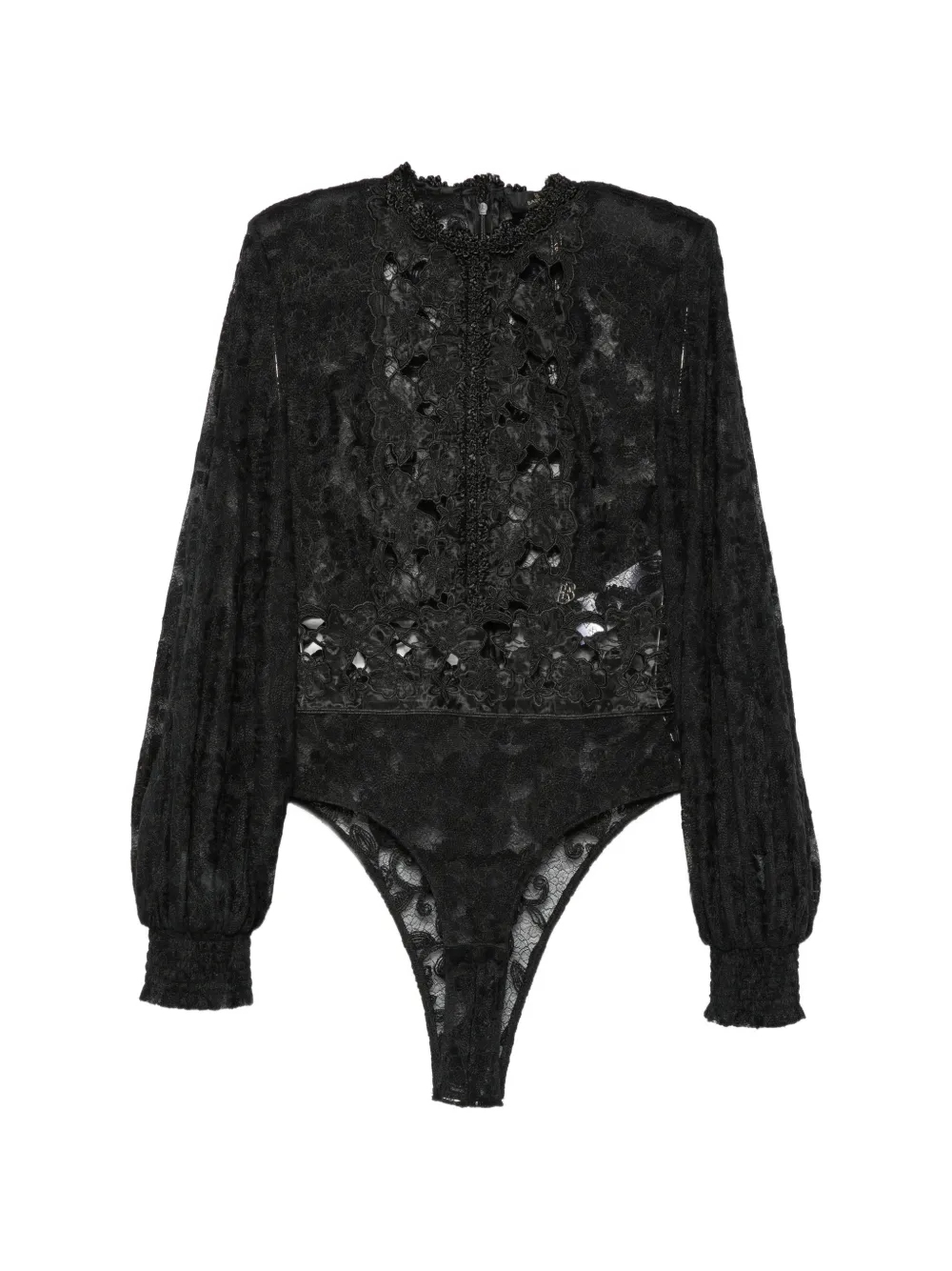 Babylone Paris lace-embroidered balloon-sleeve top - Noir