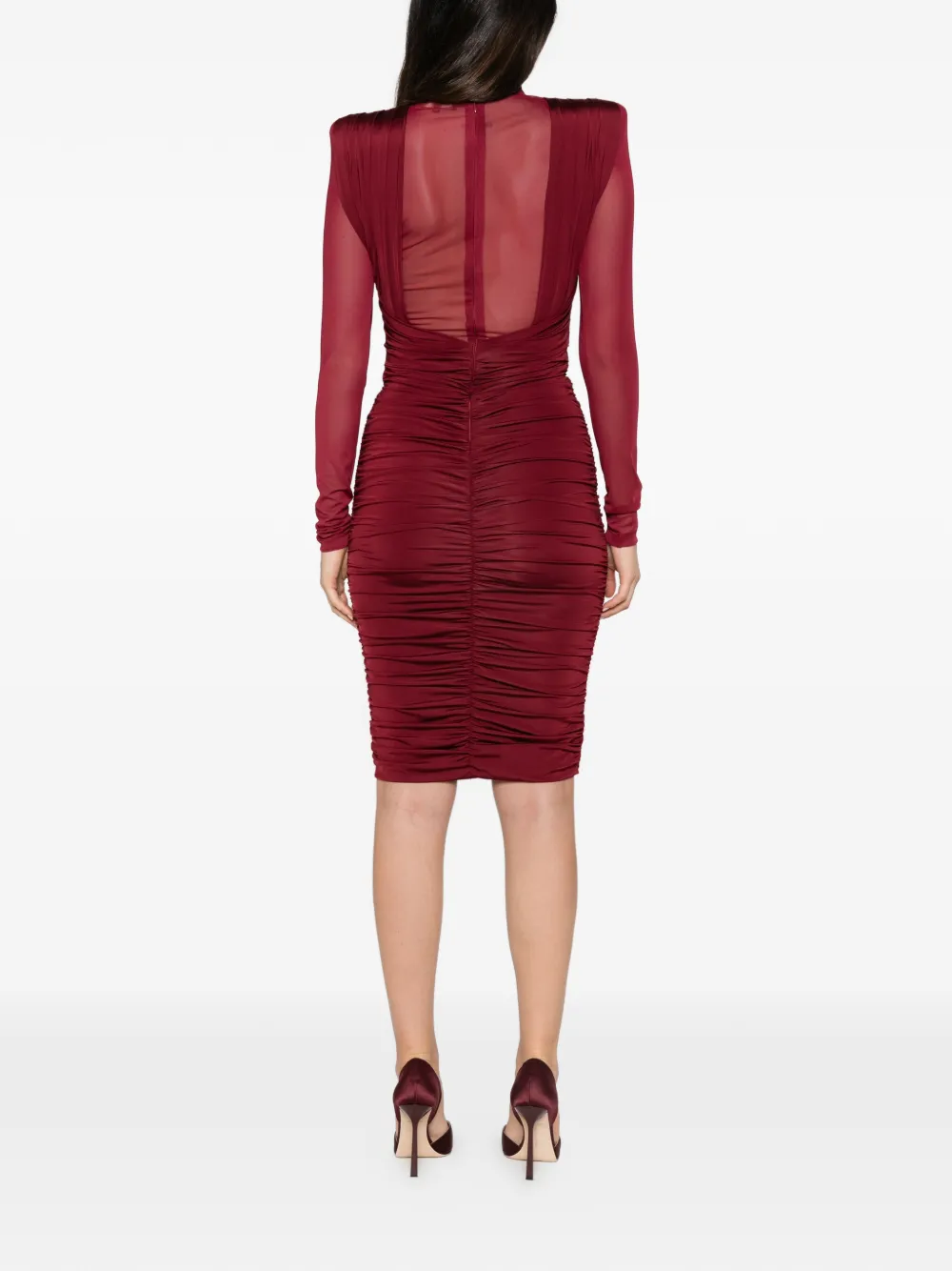 Babylone Paris Mini-jurk met ruches en ceintuur Rood