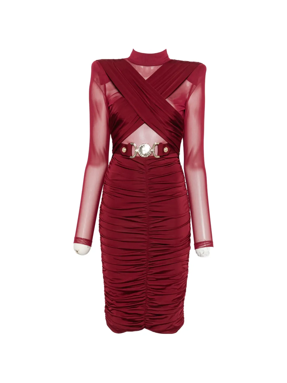 Babylone Paris belted ruched mini dress - Rouge Babylone Paris belted ruched mini dress - Rouge