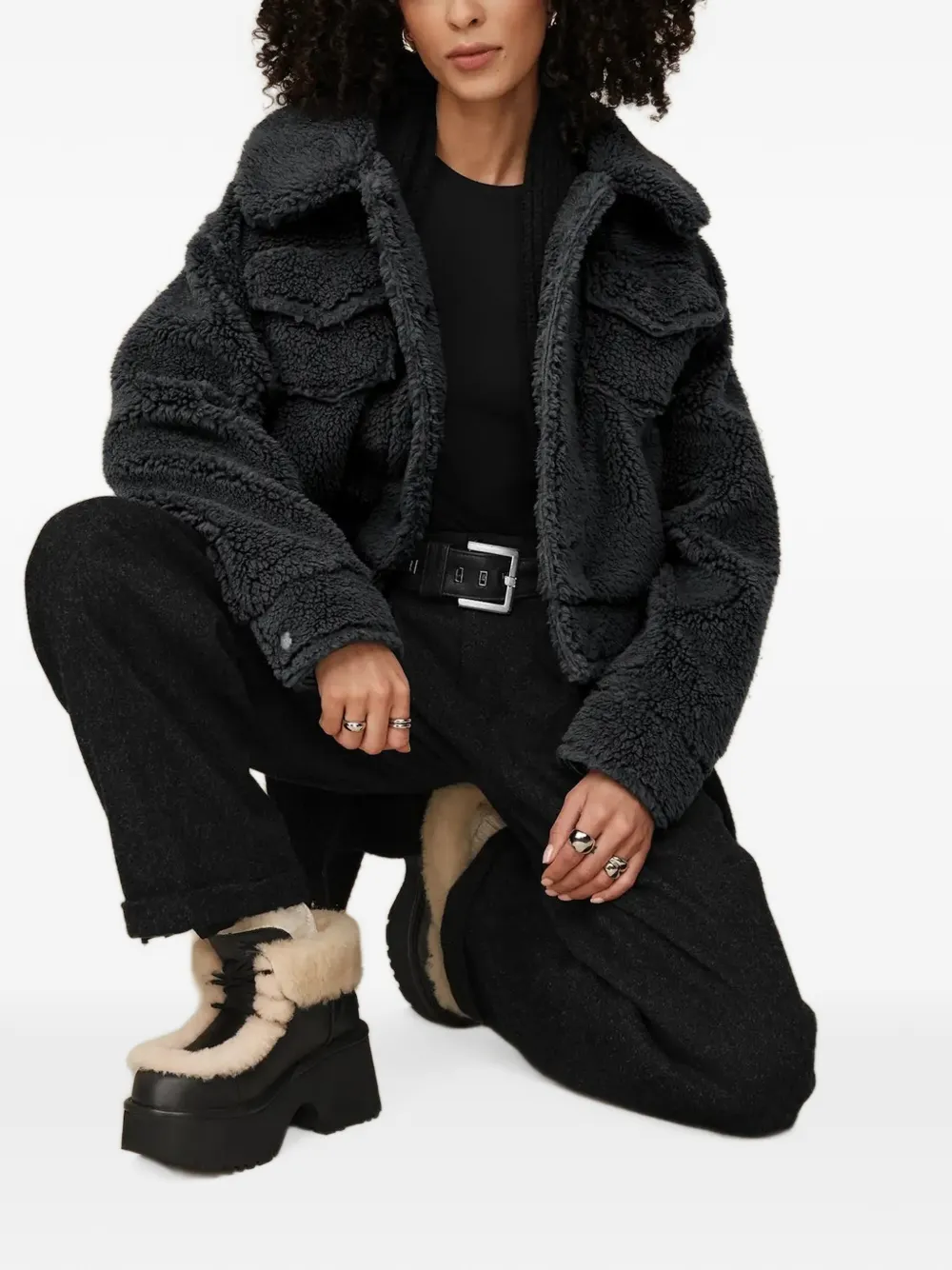UGG Frankie truckerjack van imitatielamswol Zwart