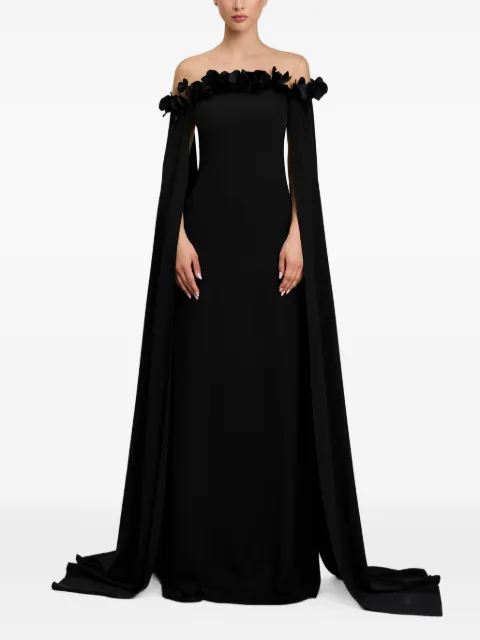 CRISTALLINI A-Linien-Maxikleid mit Cape-Ärmeln und Blumenapplikation