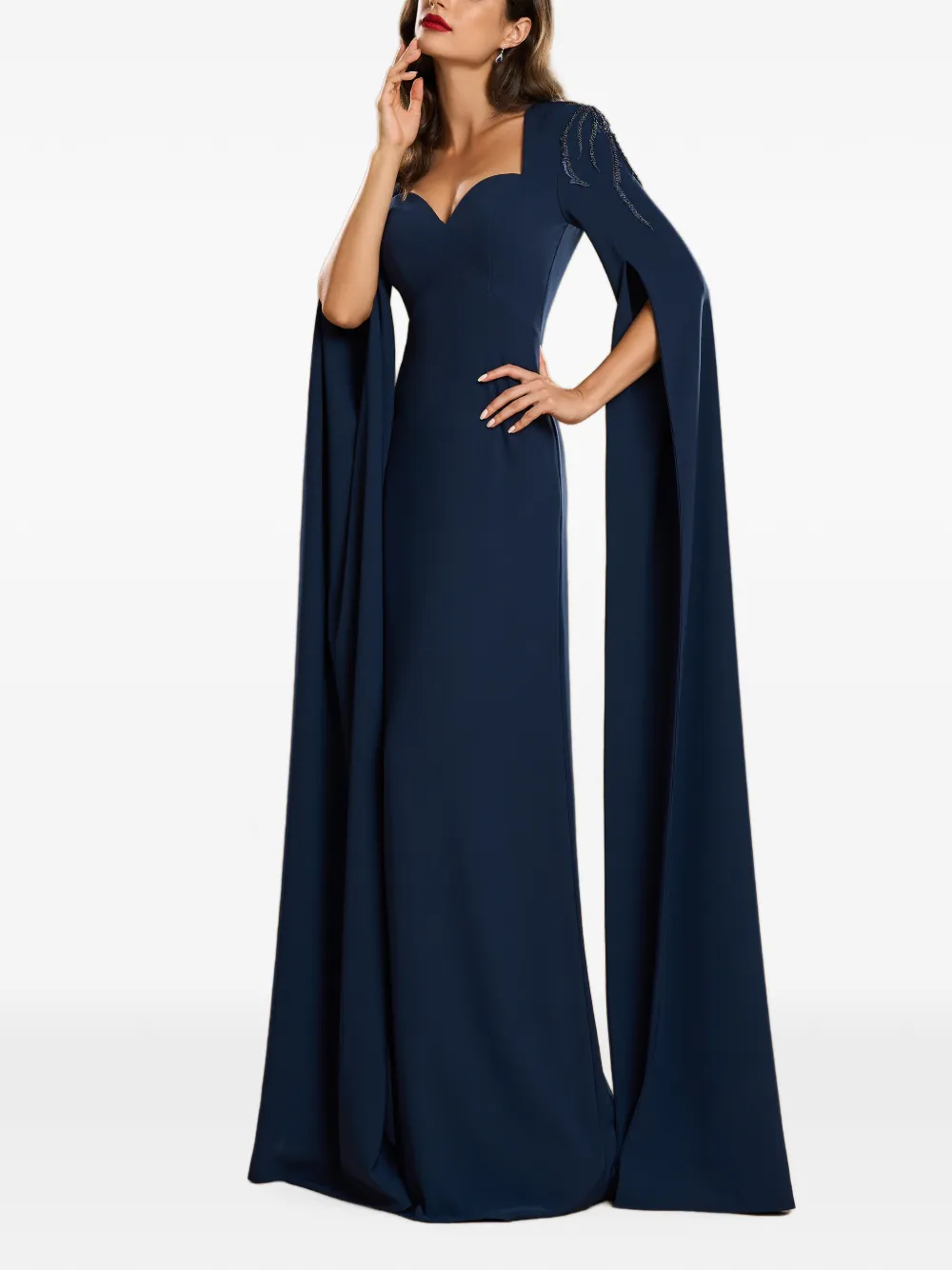 CRISTALLINI Carol maxi-jurk met capemouwen Blauw