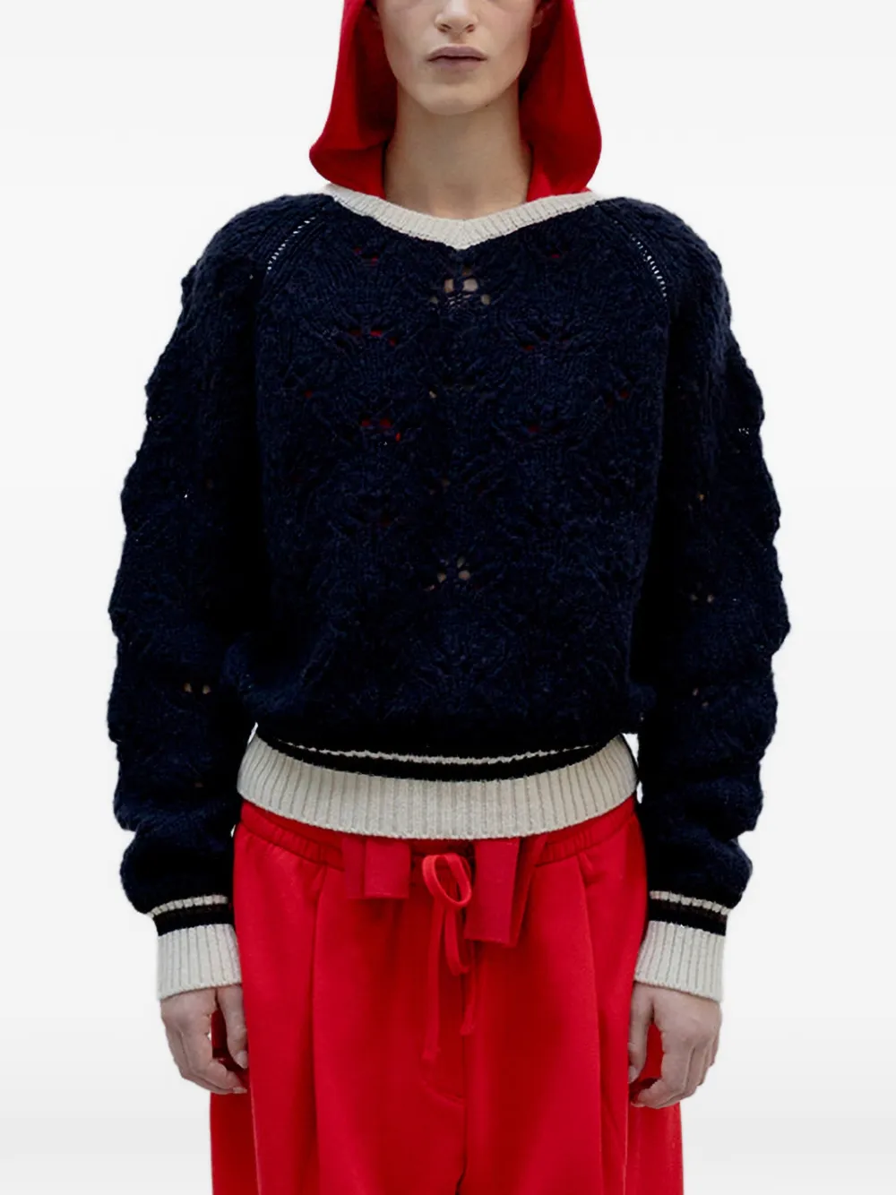Open YY Maglione con lavorazione pointelle - Blu