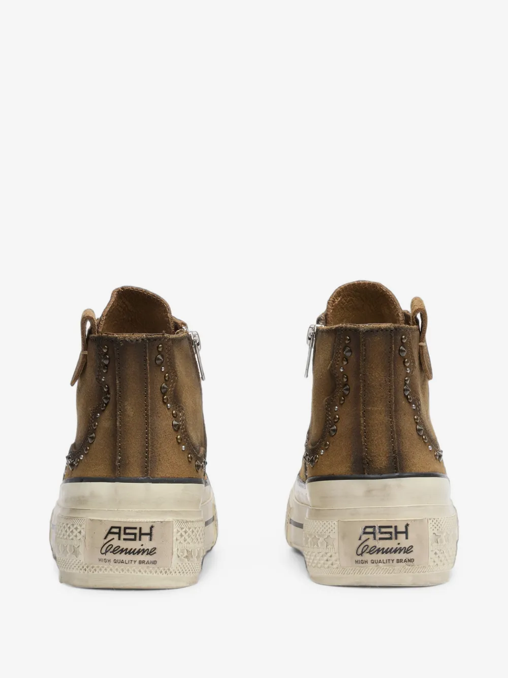 ASH 스터드 장식 디스트레스 가죽 하이탑 스니커즈