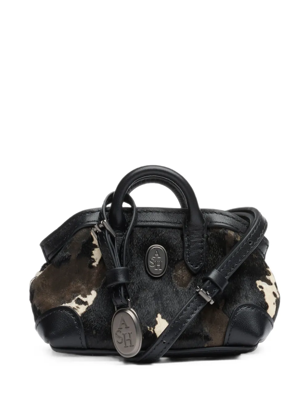 Ash Micro Joly Cow-print Leather Tote Bag In Black