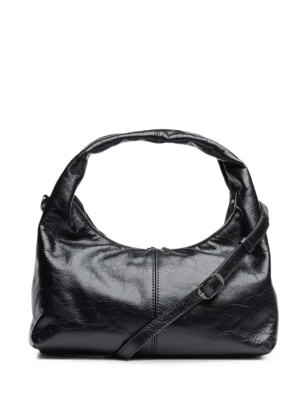 Ash Hazel Crinkled Leather Tote Bag In Black