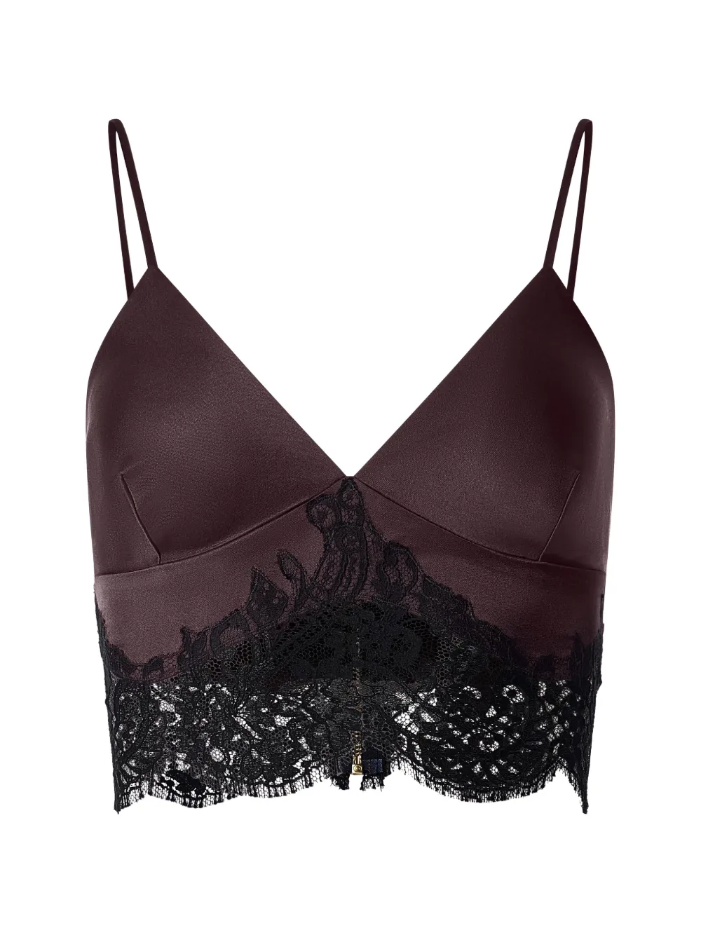 IL VOLO lace-trim silk bustier top - Marrone