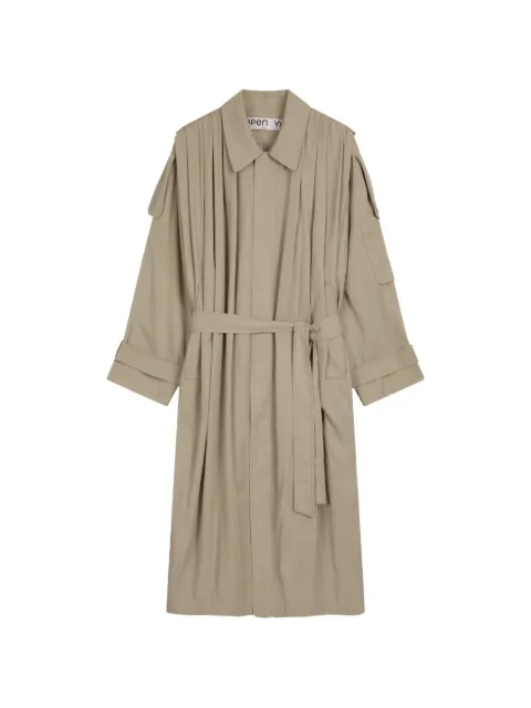 Open YY pleated belted trench coat
