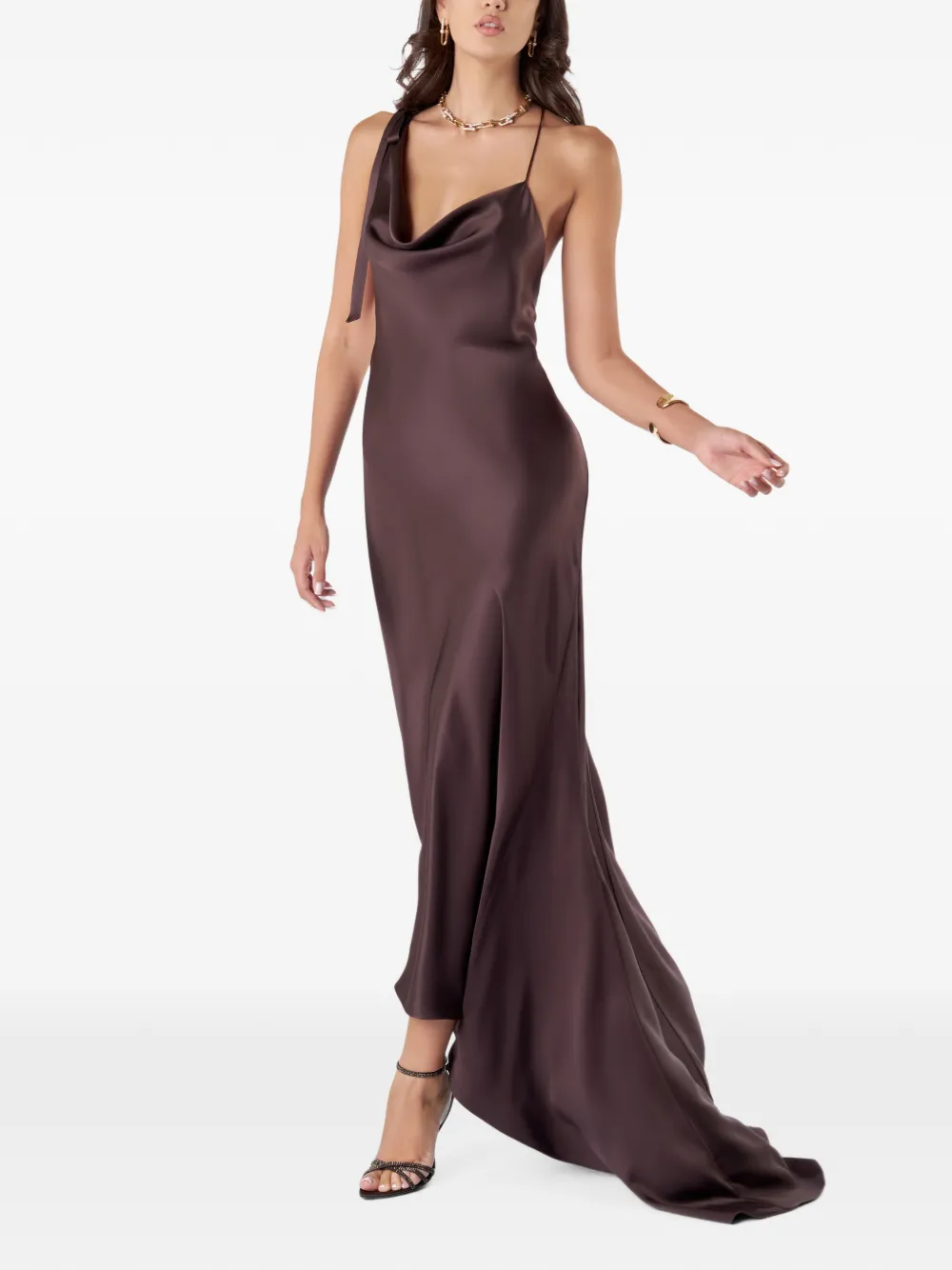 IL VOLO Asymmetrische midi-jurk met strikdetail Bruin