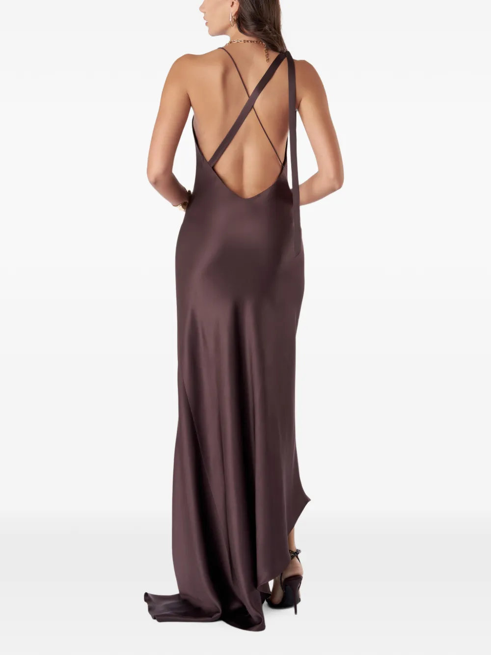 IL VOLO Asymmetrische midi-jurk met strikdetail Bruin