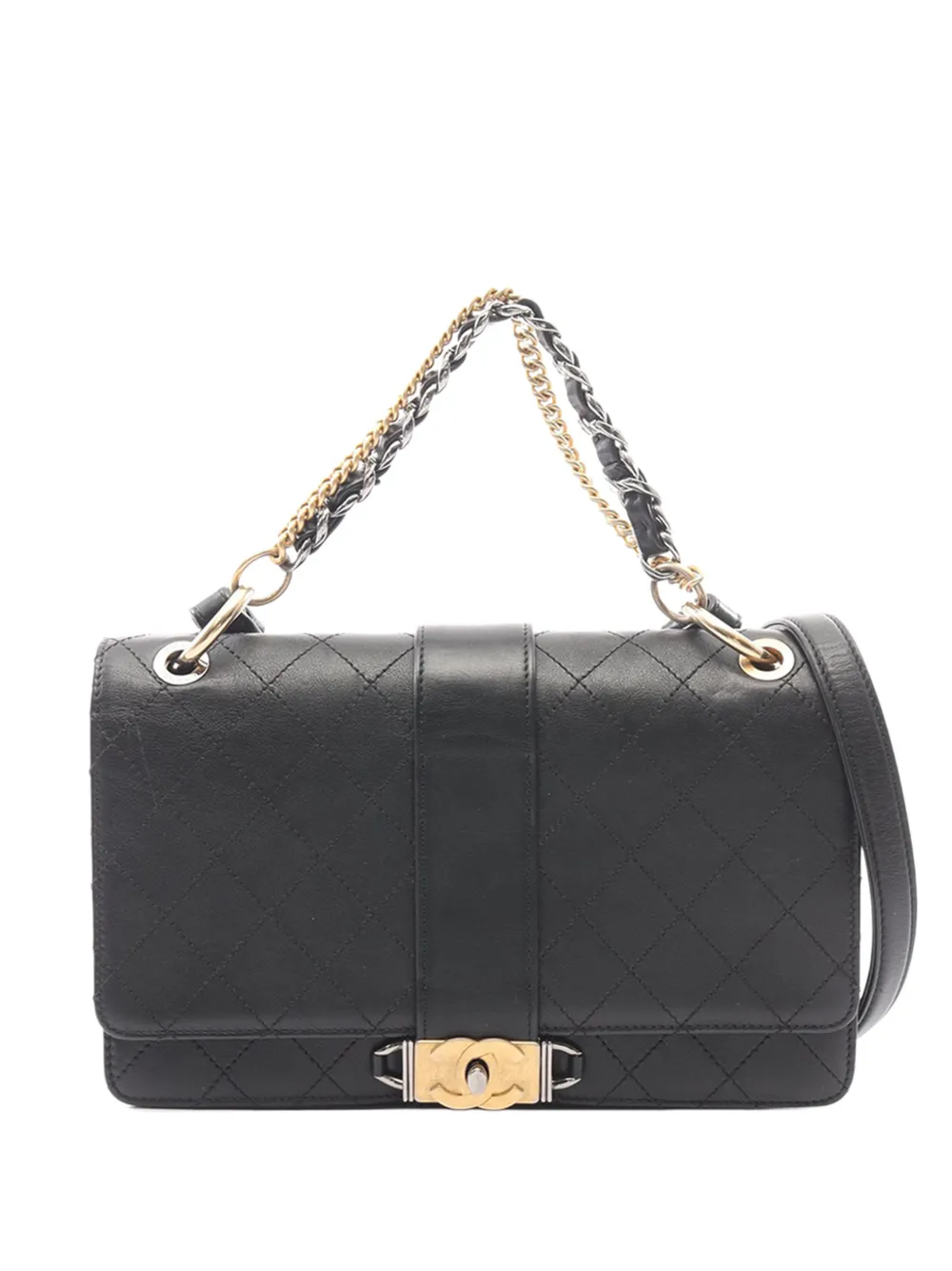 CHANEL Pre-Owned 2018-2019 Stitched Calfskin Multi Chain Flap satchel - Black