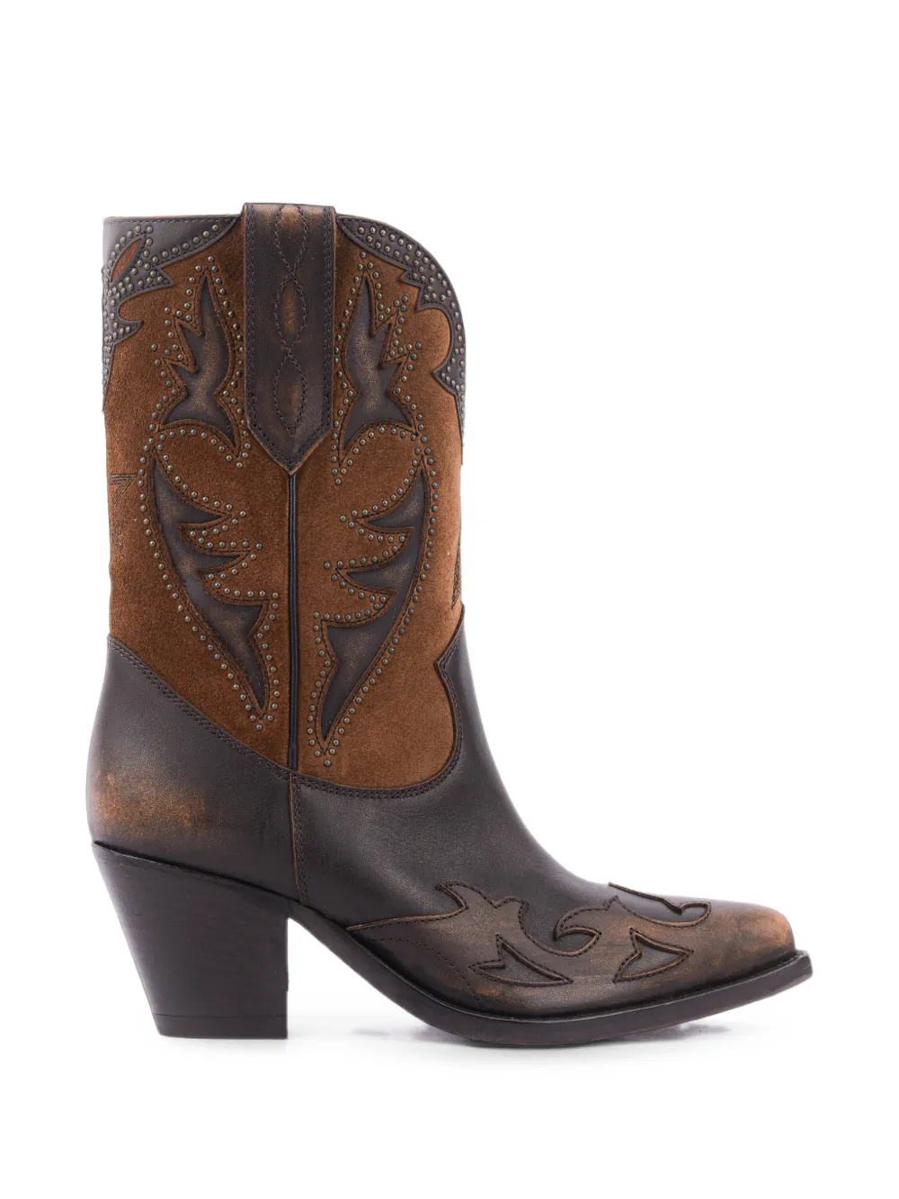 Golden Goose '70 Wish Star Stiefel aus braunem Leder mit Absatz und Mikro-Nieten