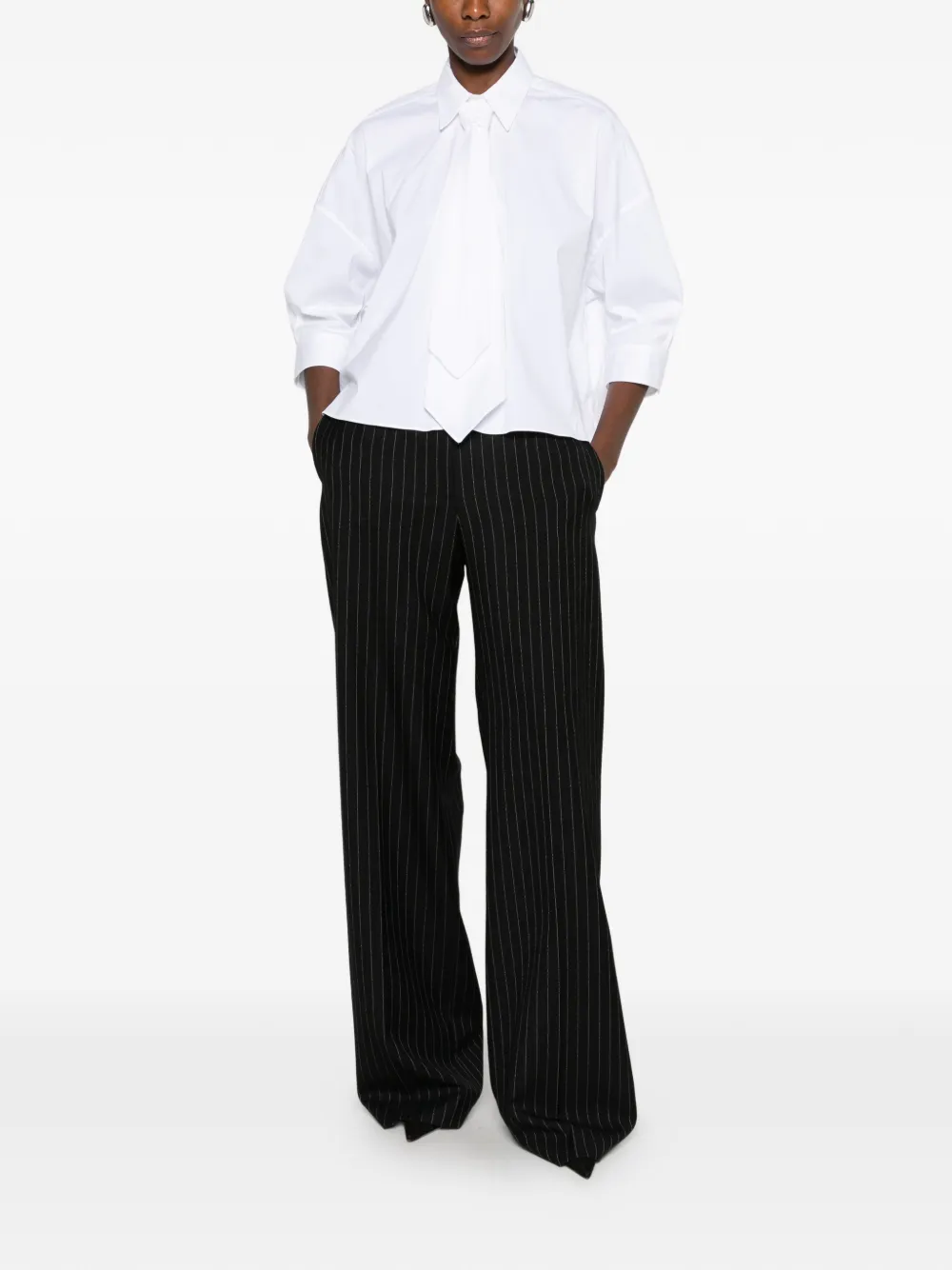 Brunello Cucinelli Blouse met strikdetail en driekwartsmouwen Wit