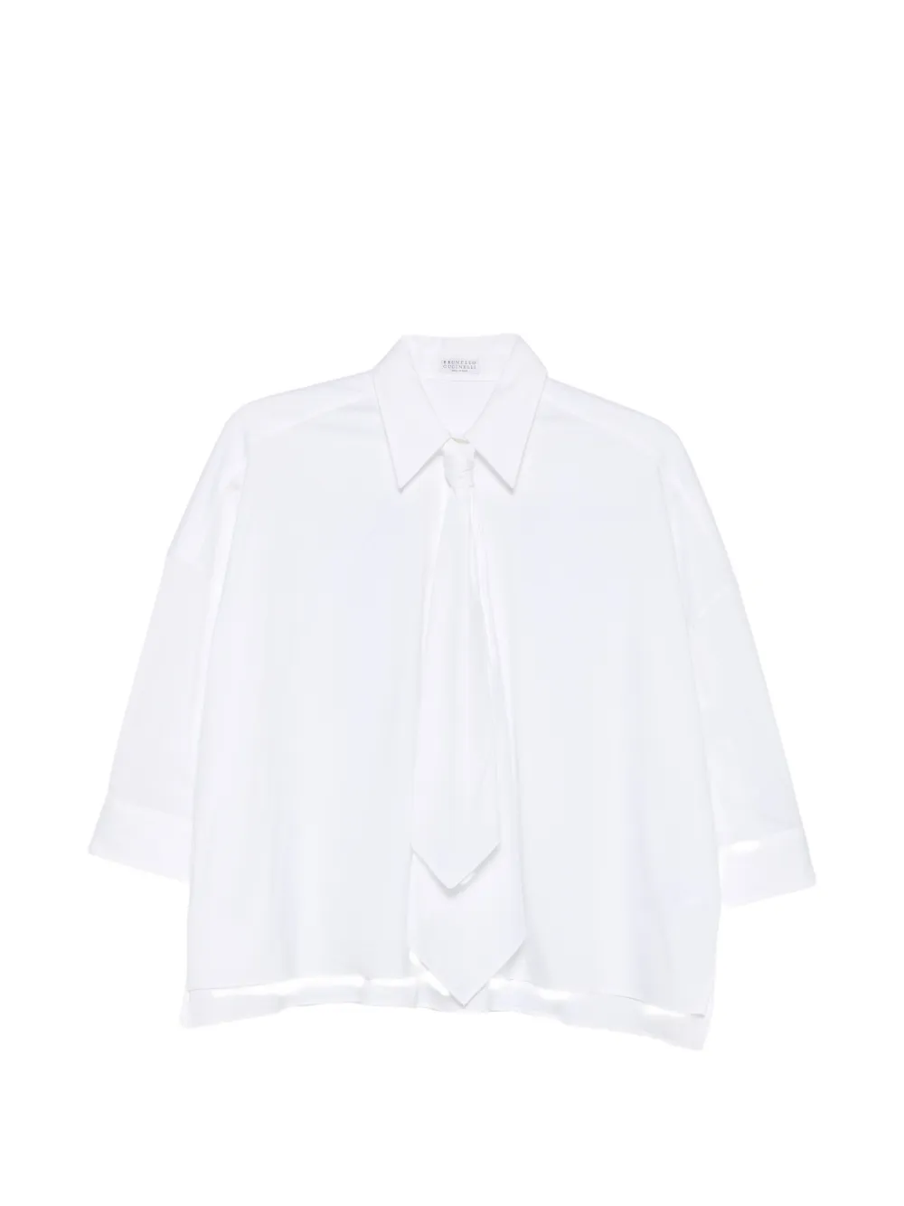 Brunello Cucinelli tie-detail three-quarter sleeve shirt - White
